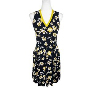 Everybody Everwear Dress Women Extra Small Black Yellow Floral V-Neck Mini